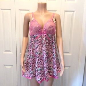 Spree Intimates Plus Size Pink Floral Mesh Triangle Cup Sequin Babydoll Set